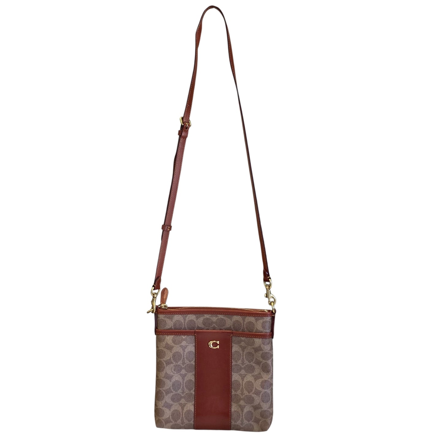 Crossbody Designer By Coach In Brown & Tan, Size:Small