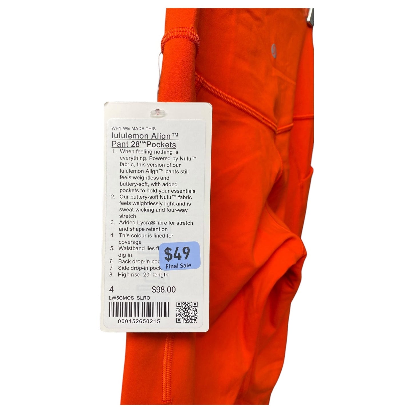 Athletic Pants By Lululemon In Orange, Size:4