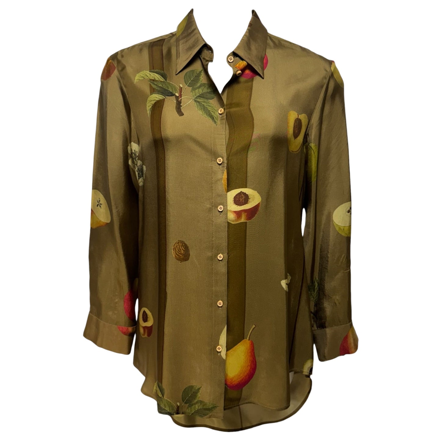 Tyesha Graphic Print Button Down Shirt By Uma Wang In Green, Size: M