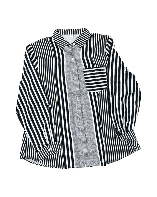 Blouse Ls By Clothes Mentor In Black & White, Size:1X