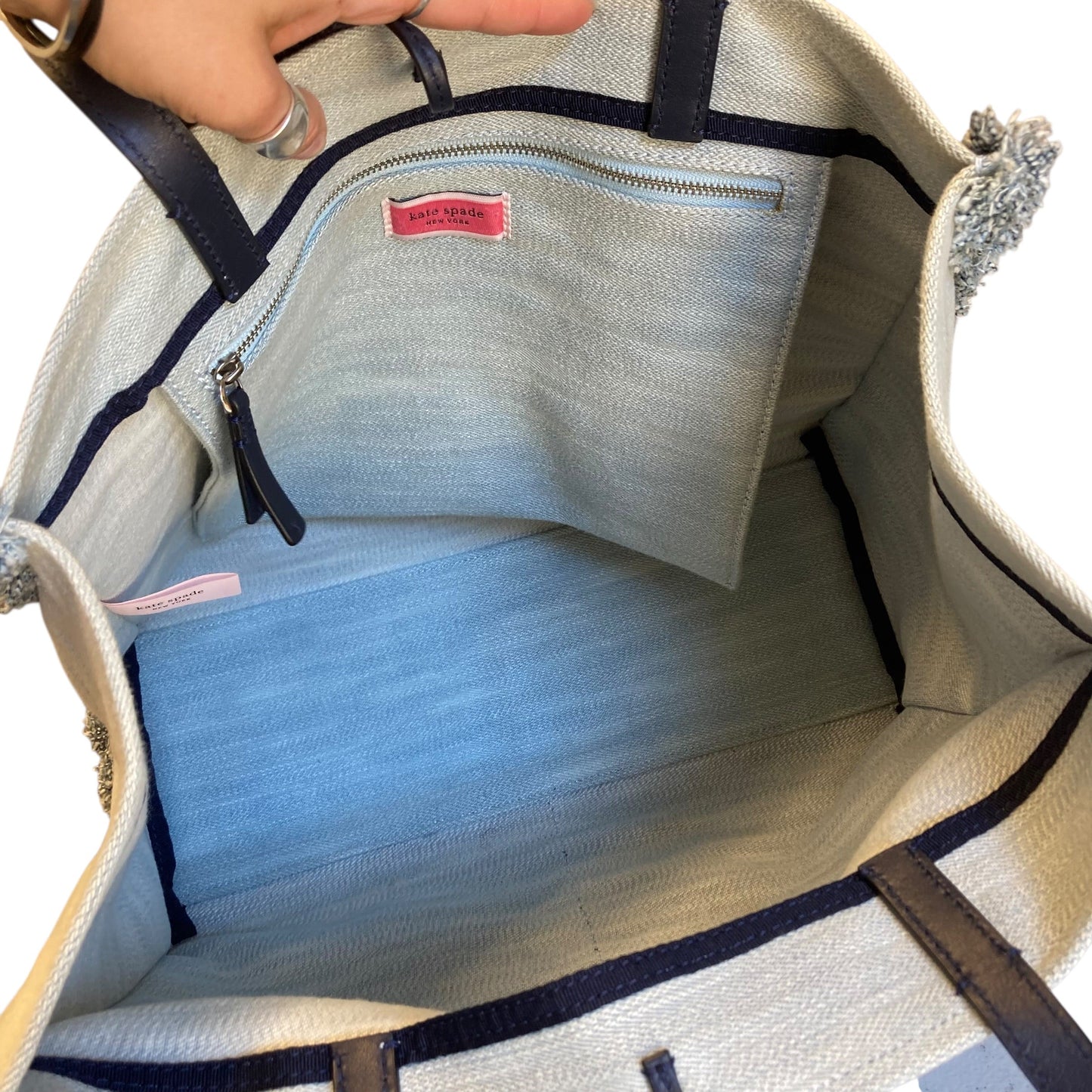 Handbag Designer By Kate Spade In Blue Denim, Size:Large