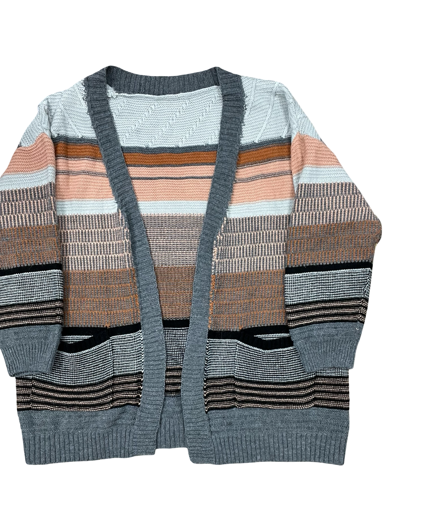Sweater Cardigan By Bloomchic In Grey & Orange, Size:Xl