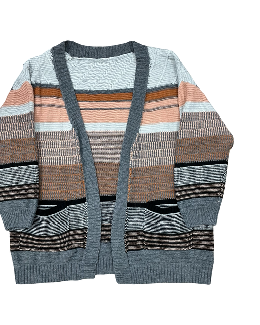 Sweater Cardigan By Bloomchic In Grey & Orange, Size:Xl