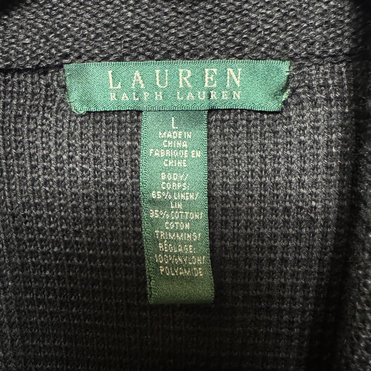 Linen/Cotton Blend Sweater Cardigan By Lauren By Ralph Lauren In Black & Brown, Size: L