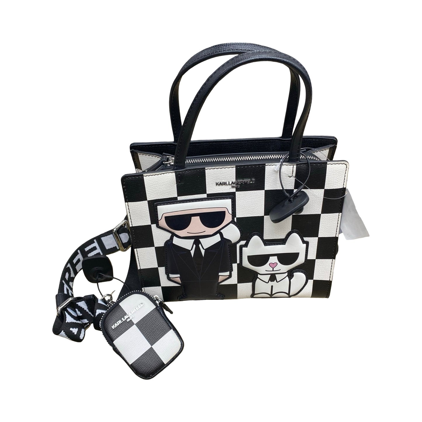Handbag Designer By Karl Lagerfeld In Black & White, Size:Medium