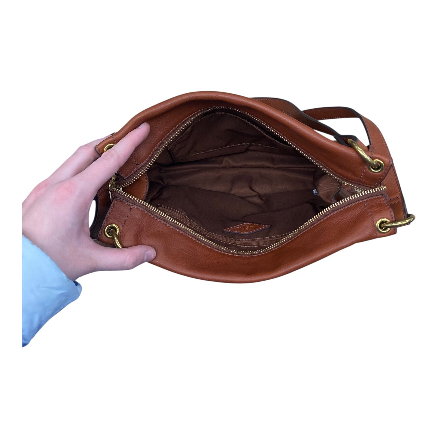 Handbag Leather By Fossil In Brown, Size:Small