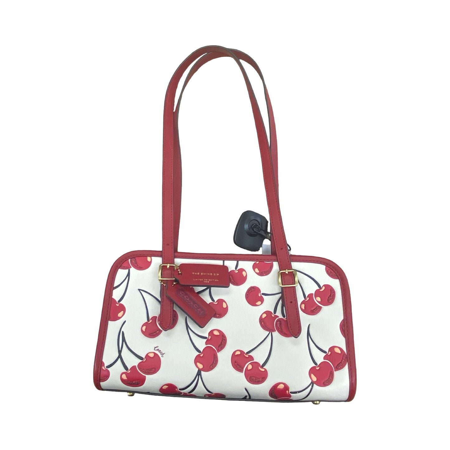 Handbag Designer By Coach In Cream & Red, Size:Medium