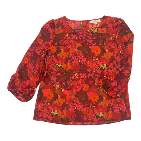 Blouse Ls By Loft In Red, Size:L