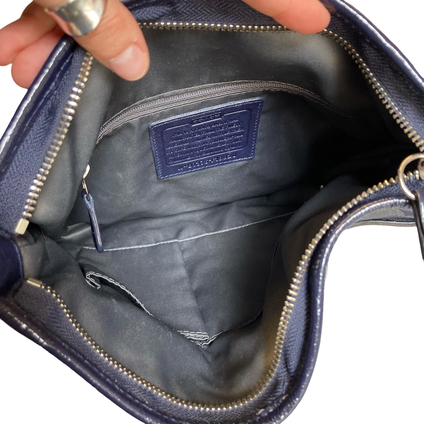 Crossbody Designer By Coach In Blue & Silver, Size:Small