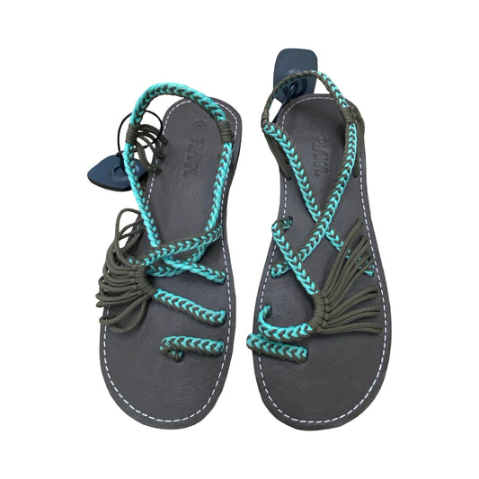 Sandals Flats By Plaka In Blue & Brown, Size:10