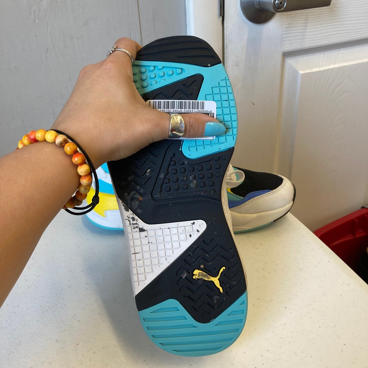 Shoes Athletic By Puma In White & Yellow, Size:8