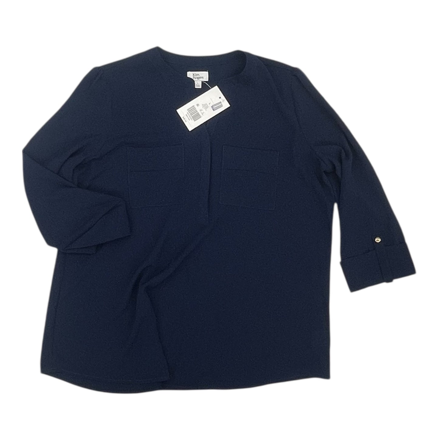 Blouse 3/4 Sleeve By Kim Rogers In Navy, Size:L