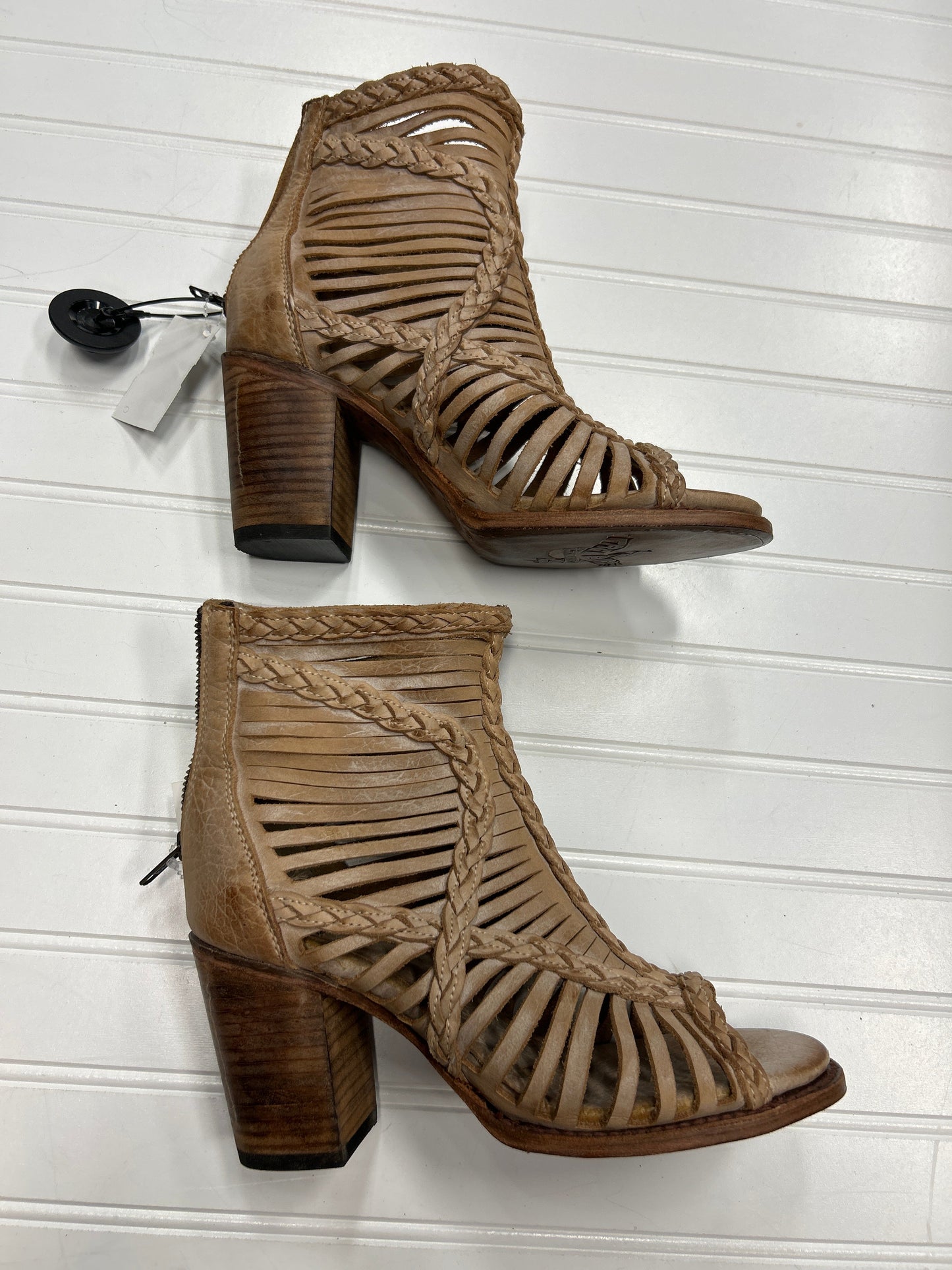 Sandals Heels Block By Freebird In Brown, Size:9