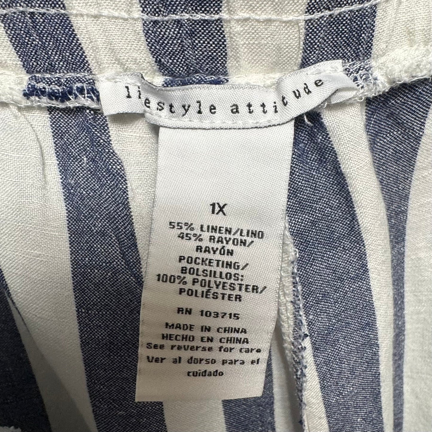Pants Linen Blend By lifestyle attitude In Striped Pattern, Size: 1x