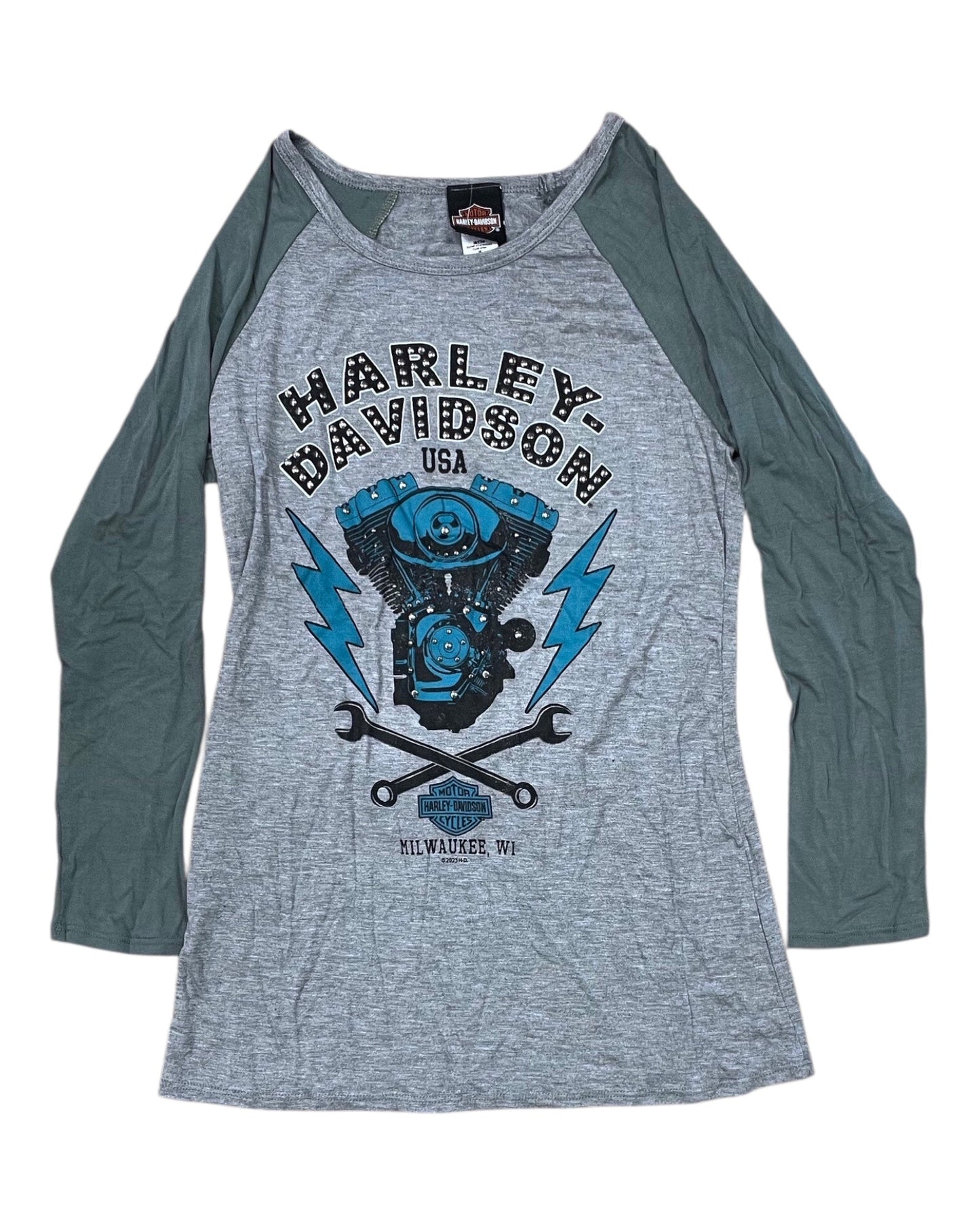 Top Ls By Harley Davidson In Green & Grey, Size:M