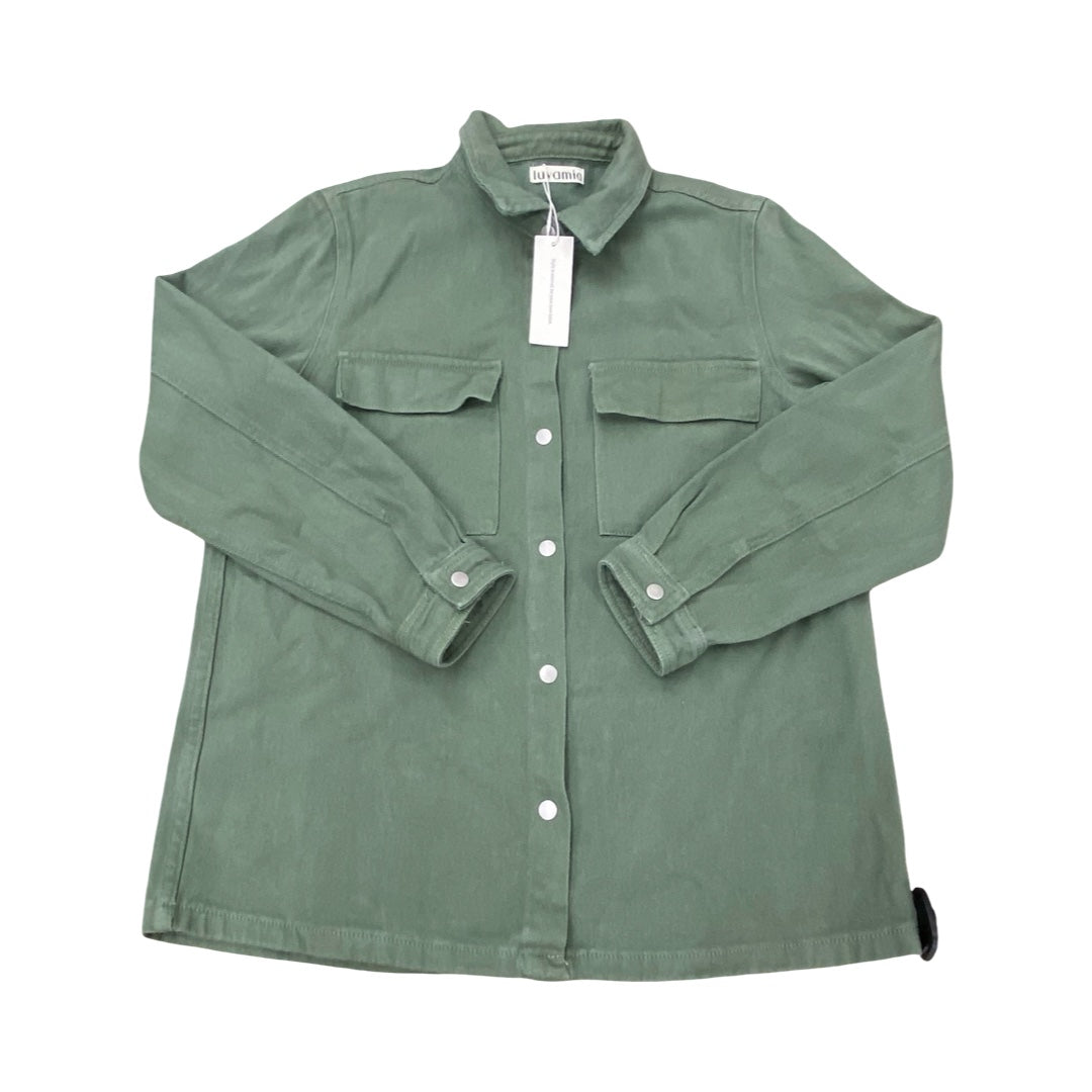 Jacket Shirt By Luvamia In Green Denim, Size:L
