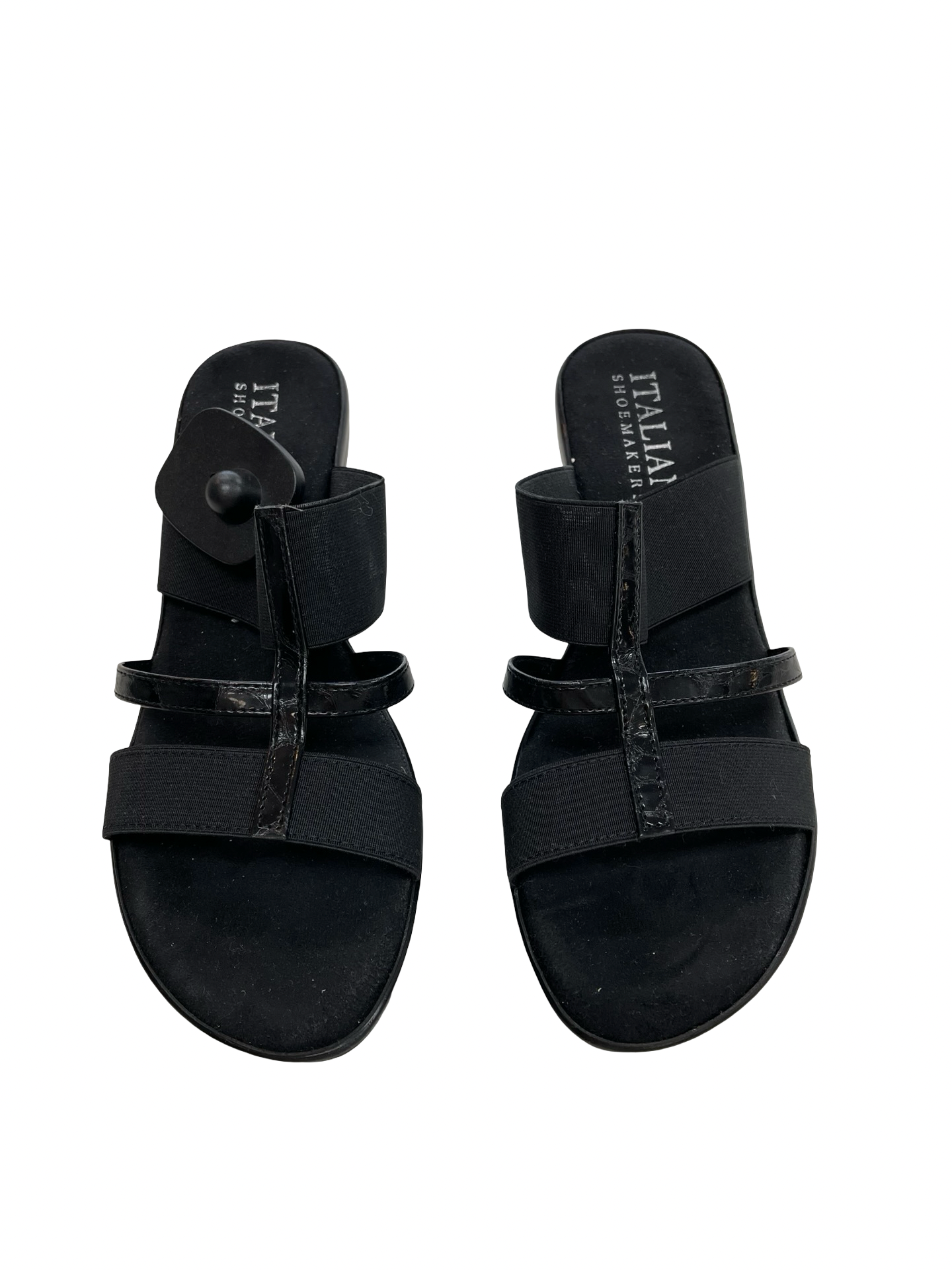Sandals Heels Block By Italian Shoemakers In Black, Size:9