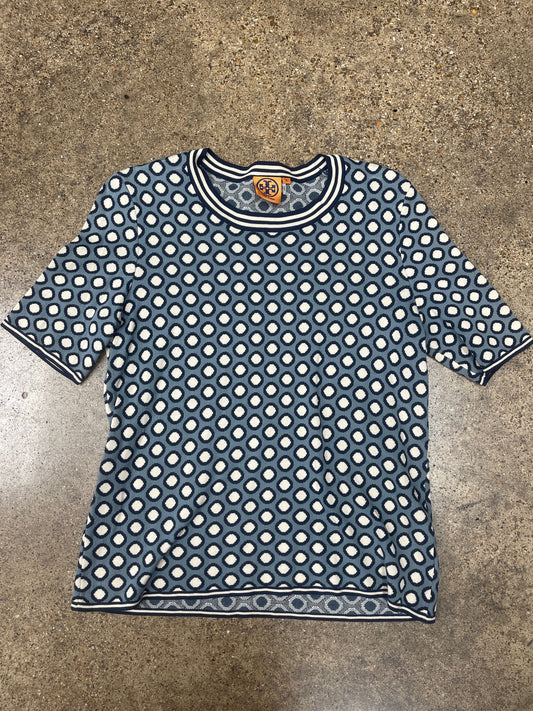 Top Ss Designer By Tory Burch In Blue & Cream, Size:M