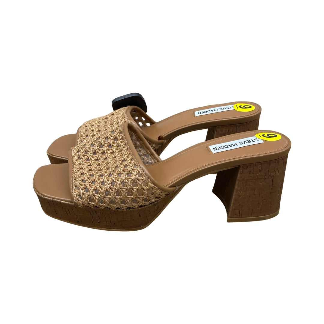 Sandals Heels Block By Steve Madden In Brown, Size:9