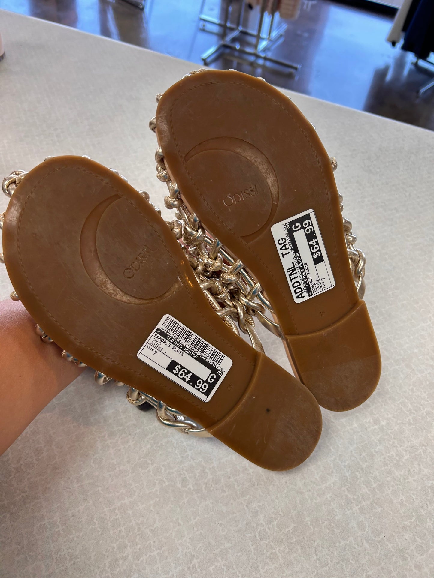 Sandals Flats By Clothes Mentor In Gold, Size:7