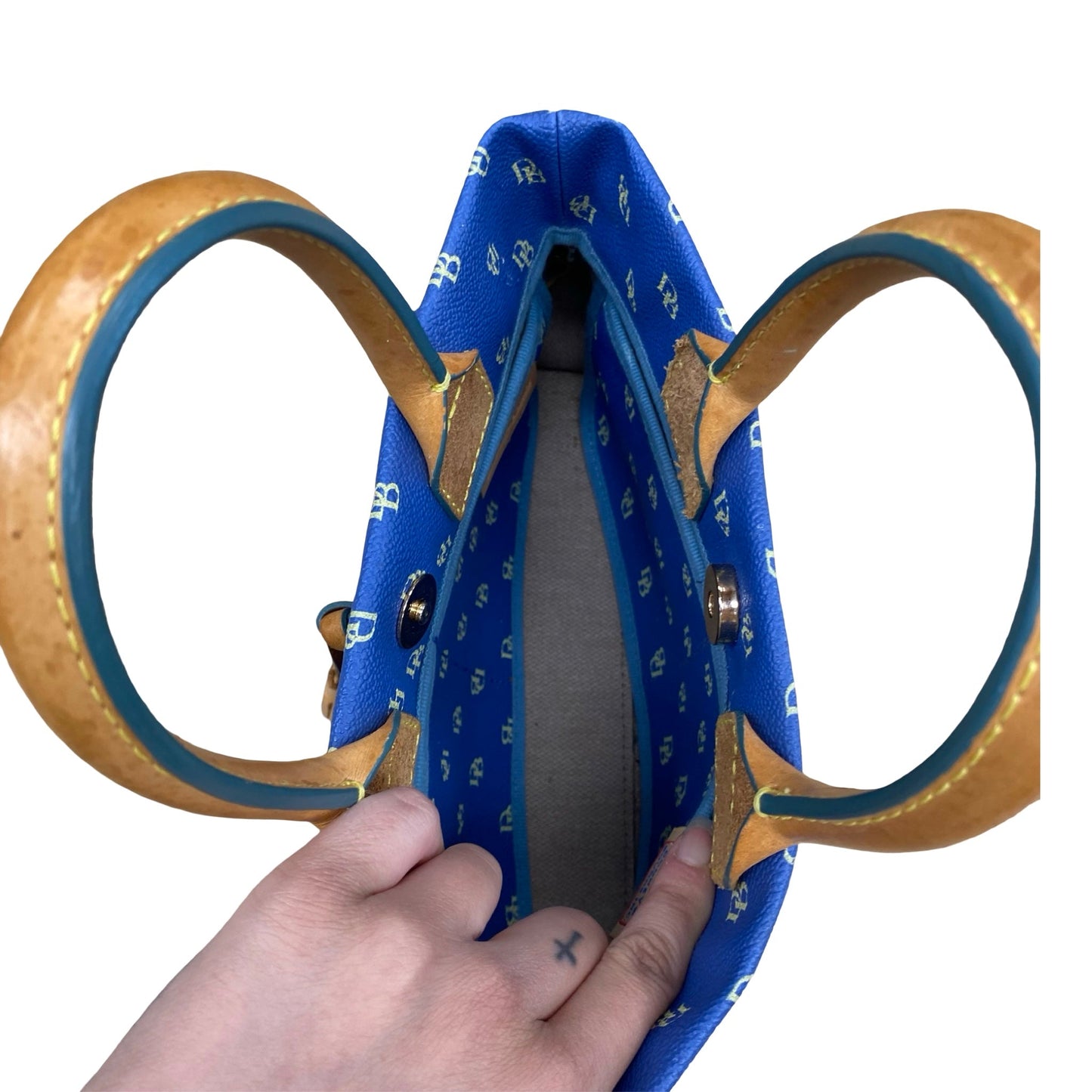 Handbag Designer By Dooney And Bourke In Blue & Tan, Size:Small
