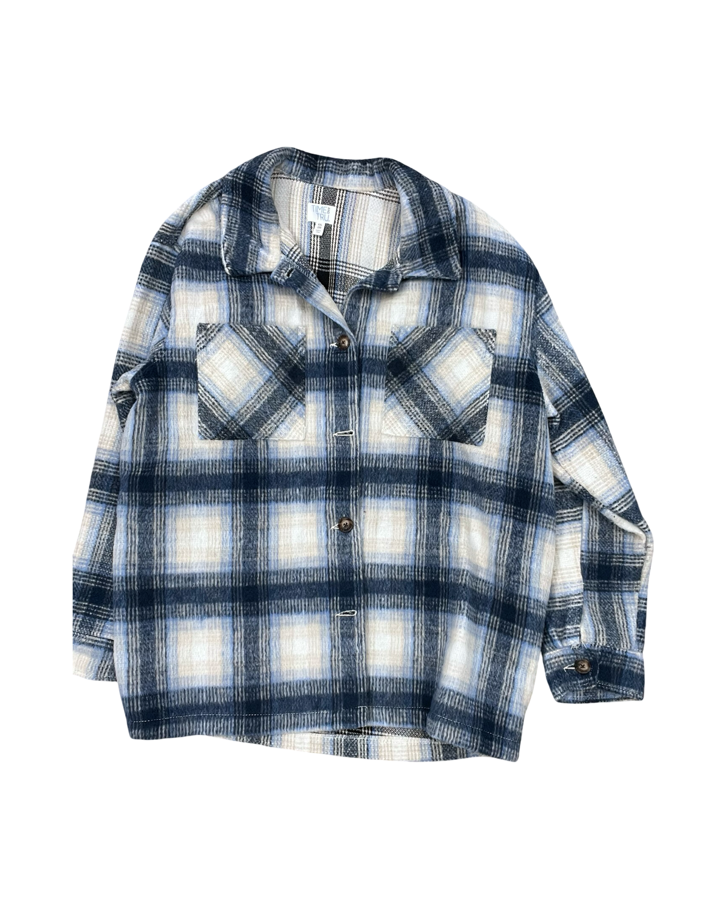Jacket Shirt By Time And Tru In Blue & White, Size:1X