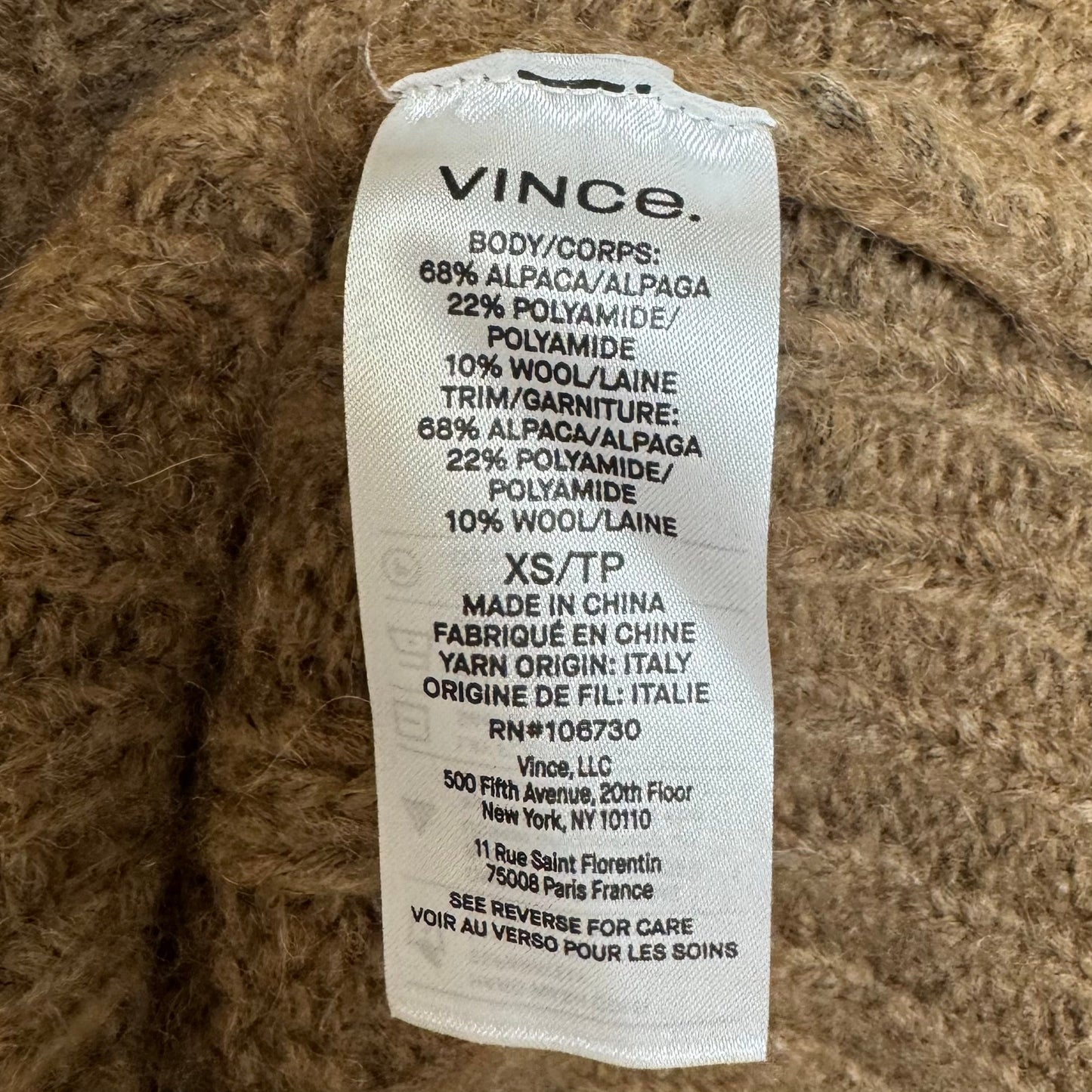 Alpaca Blend Sweater By Vince In Brown, Size: Xs
