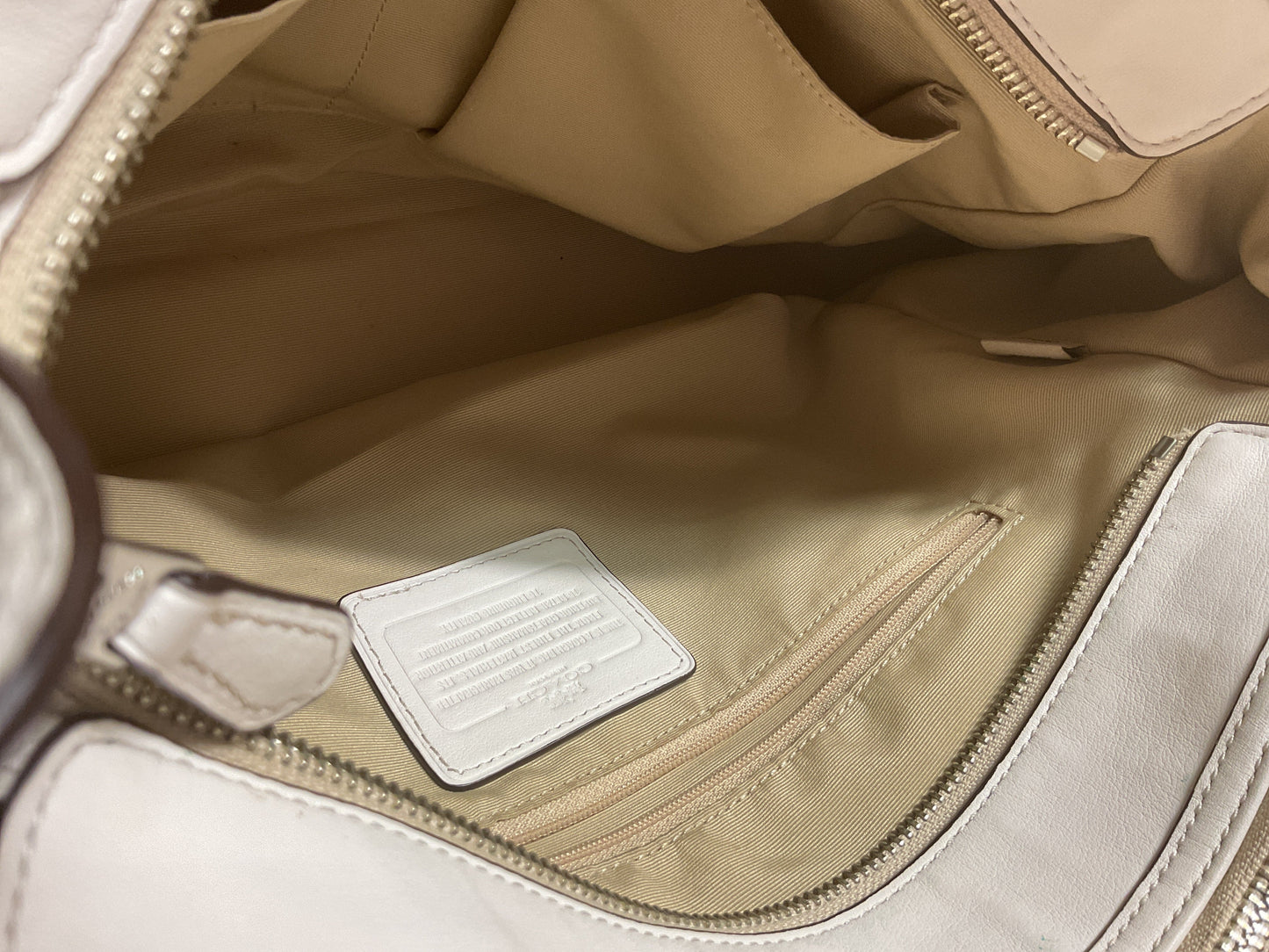 Handbag Designer By Coach In Cream & Tan, Size:Medium