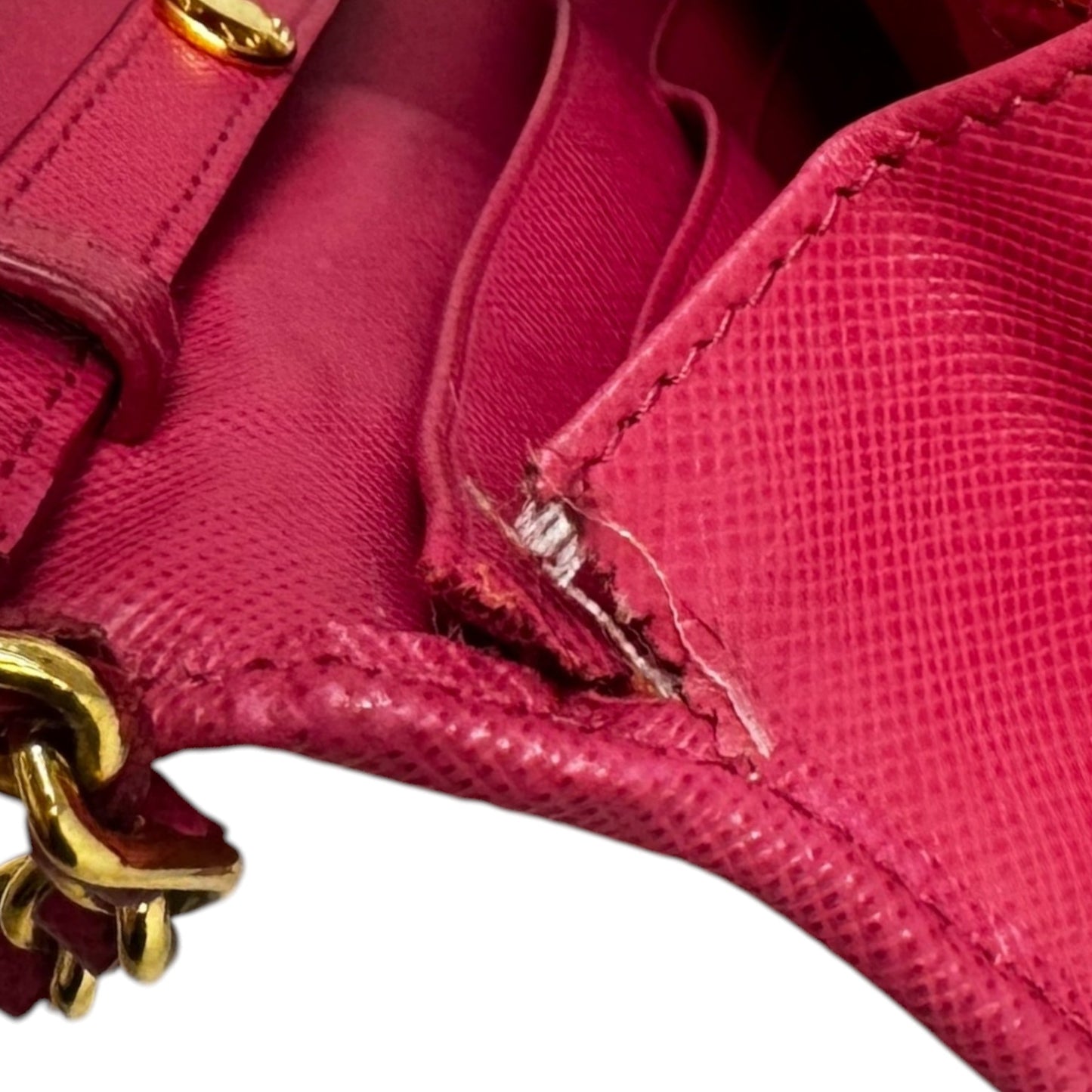 AS IS Saffiano Wallet On A Chain Crossbody Luxury Designer By Prada, Size: Small
