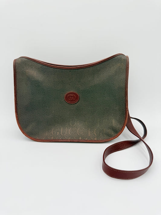 Crossbody Luxury Designer By Gucci In Brown & Green, Size:Medium