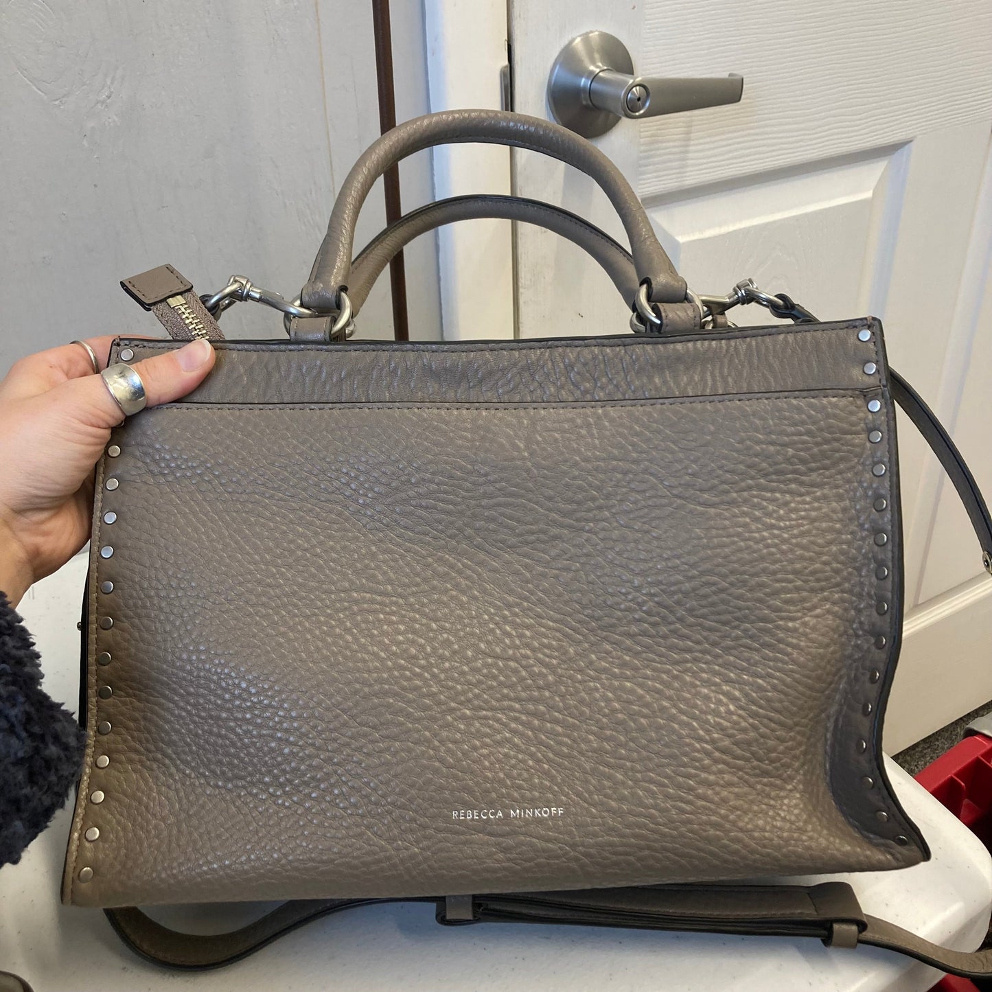 Handbag Designer By Rebecca Minkoff In Taupe, Size:Medium