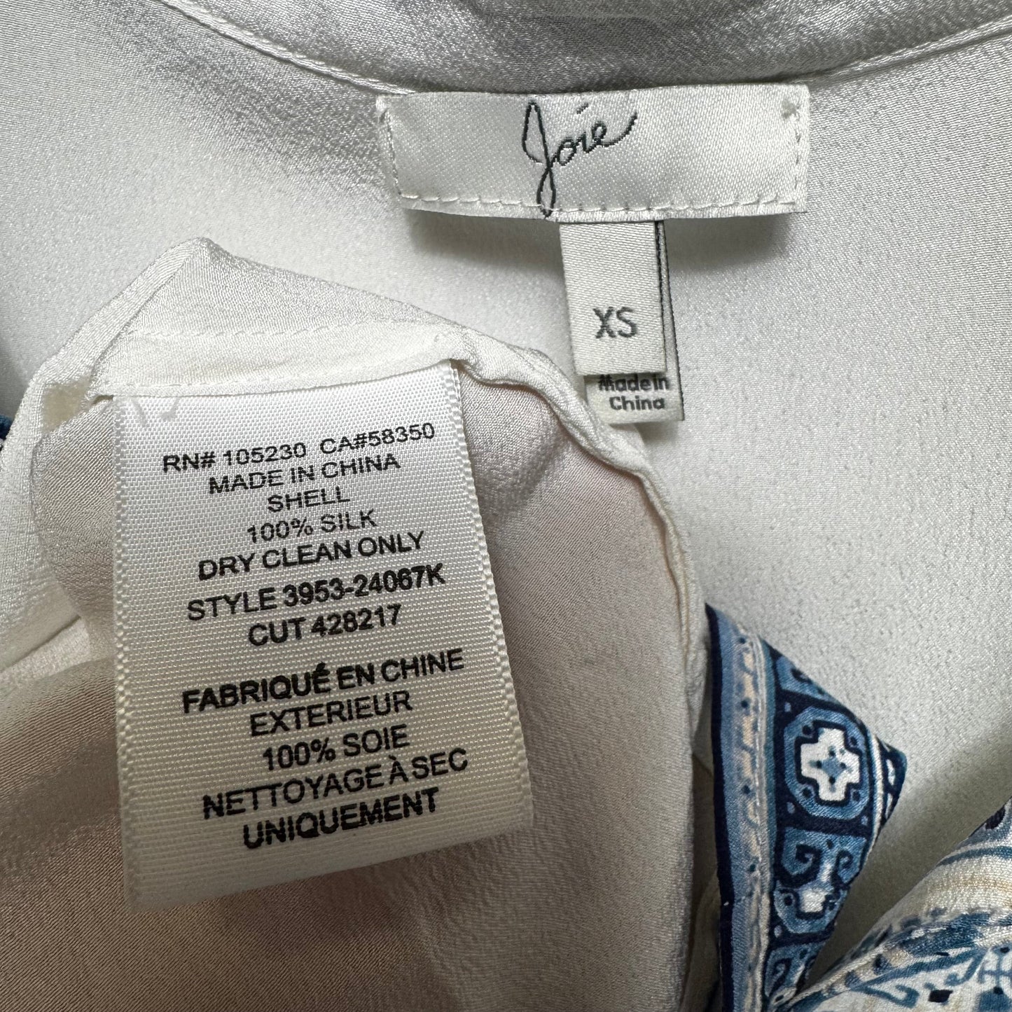 Silk Top Sleeveless By Joie In Blue & Cream, Size: Xs