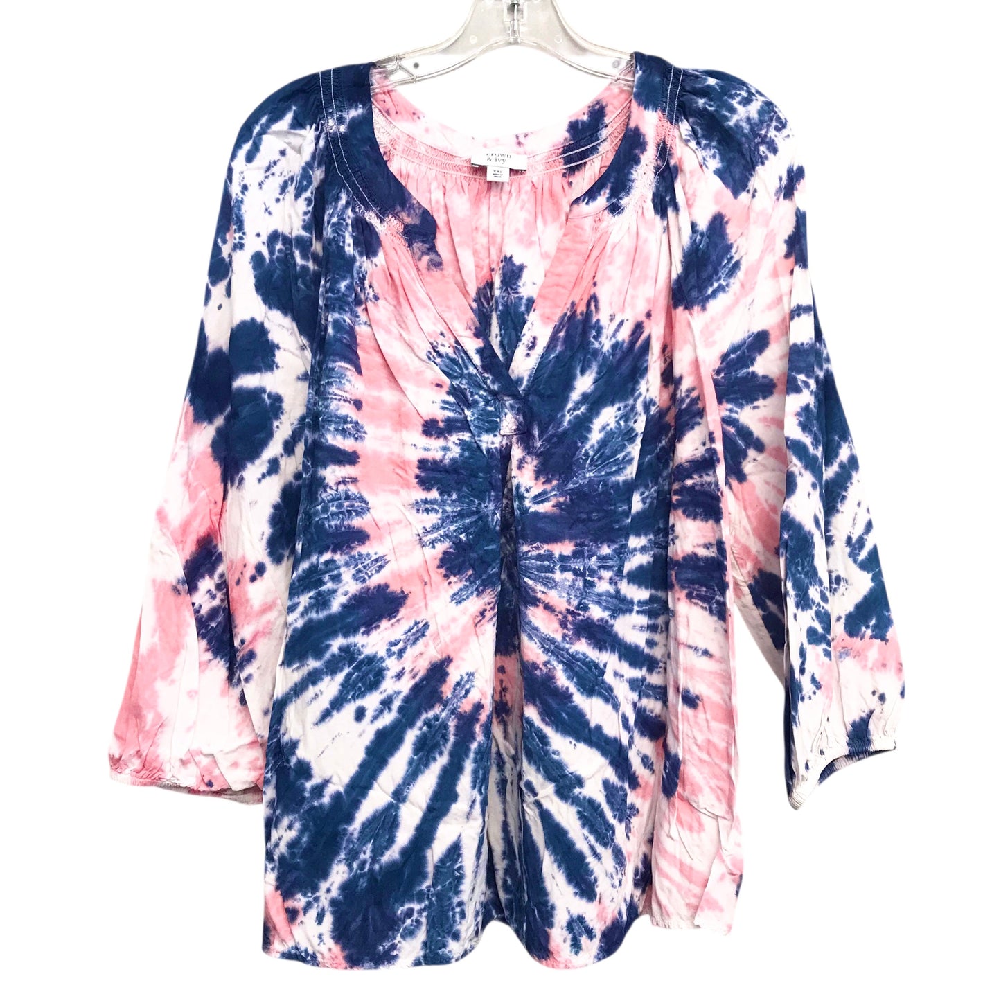 Top 3/4 Sleeve By Crown And Ivy In Tie Dye Print, Size:1X