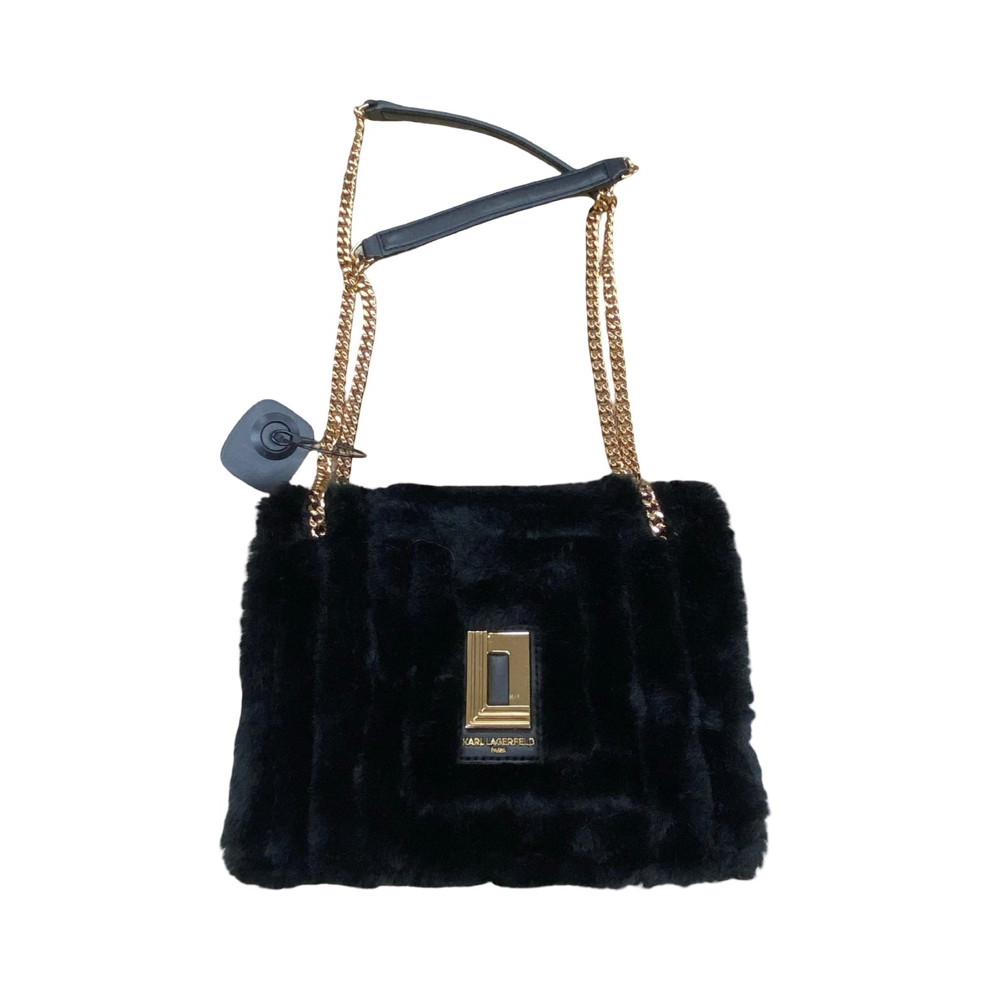 Handbag Designer By Karl Lagerfeld In Black & Gold, Size:Small
