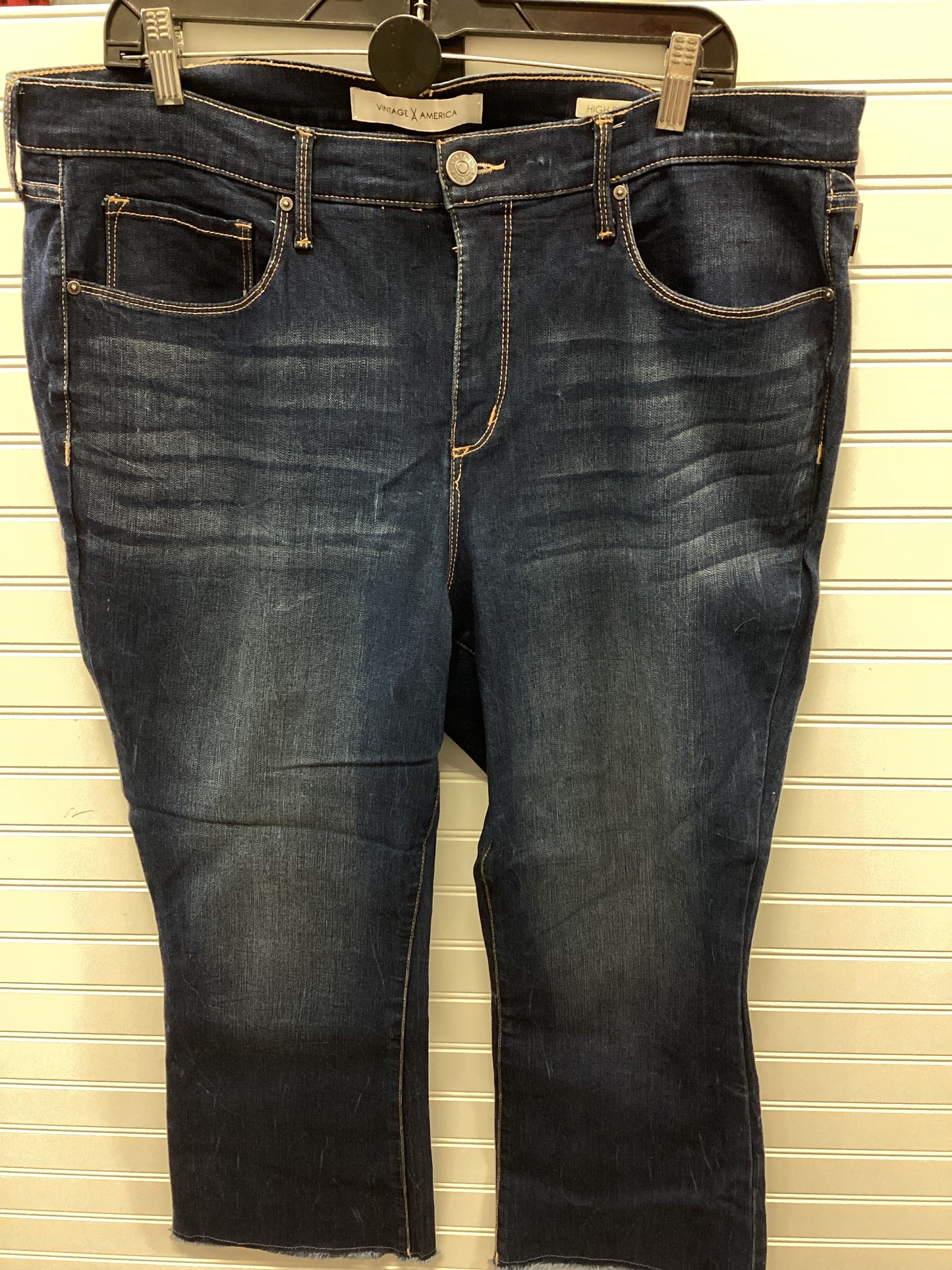 Jeans Cropped By Vintage America In Blue Denim, Size:16