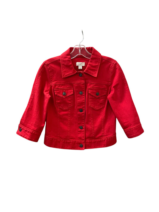 Jacket Denim By Loft In Red Denim, Size:Xs