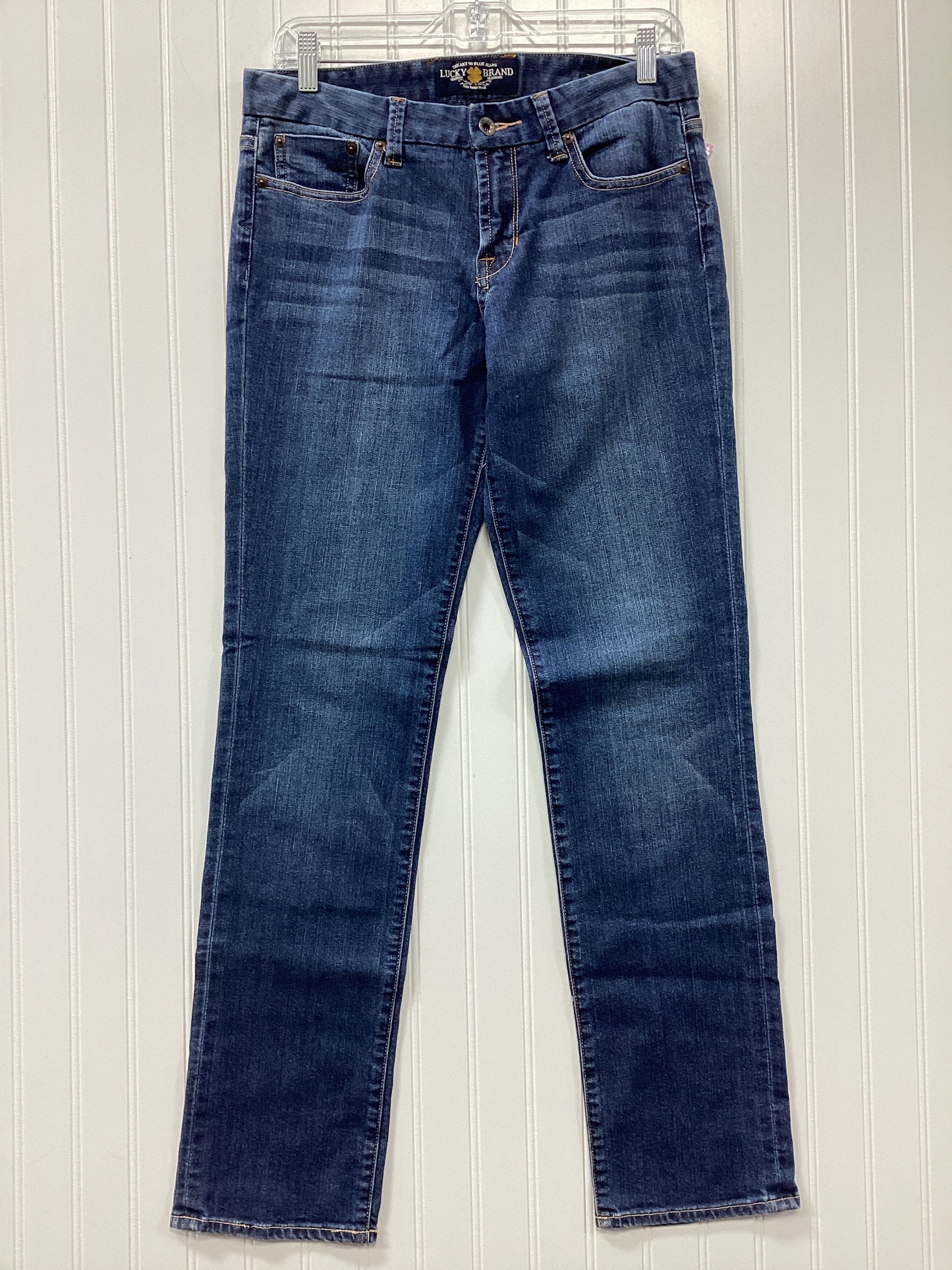 Jeans Straight By Lucky Brand In Blue Denim, Size:8