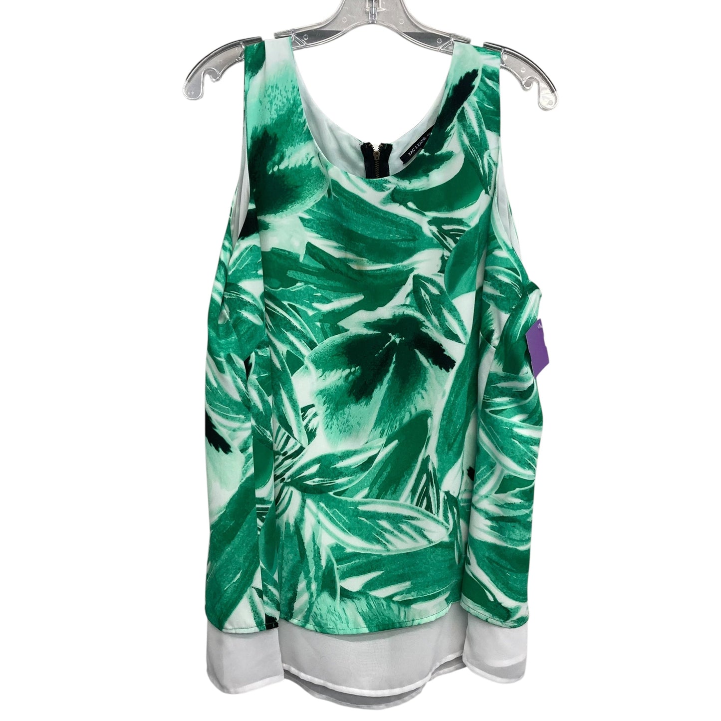 Top Sleeveless By Zac And Rachel In Green & White, Size:2X