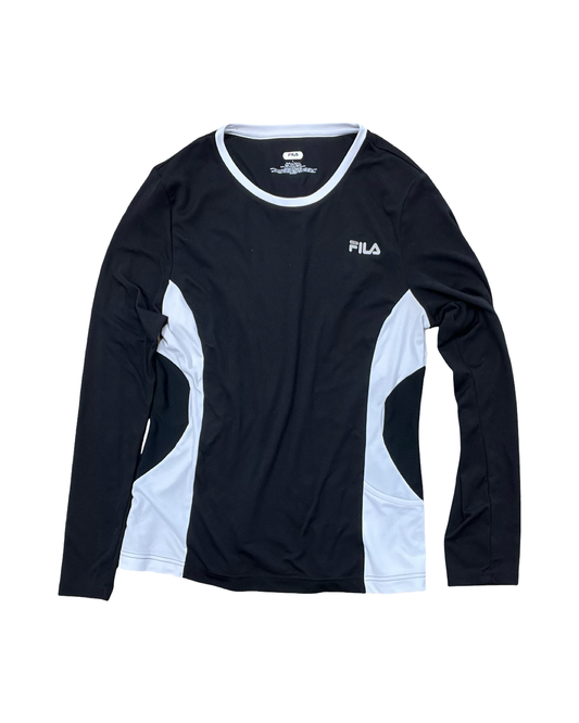 Athletic Top Ls Collar By Fila In Black & White, Size:L
