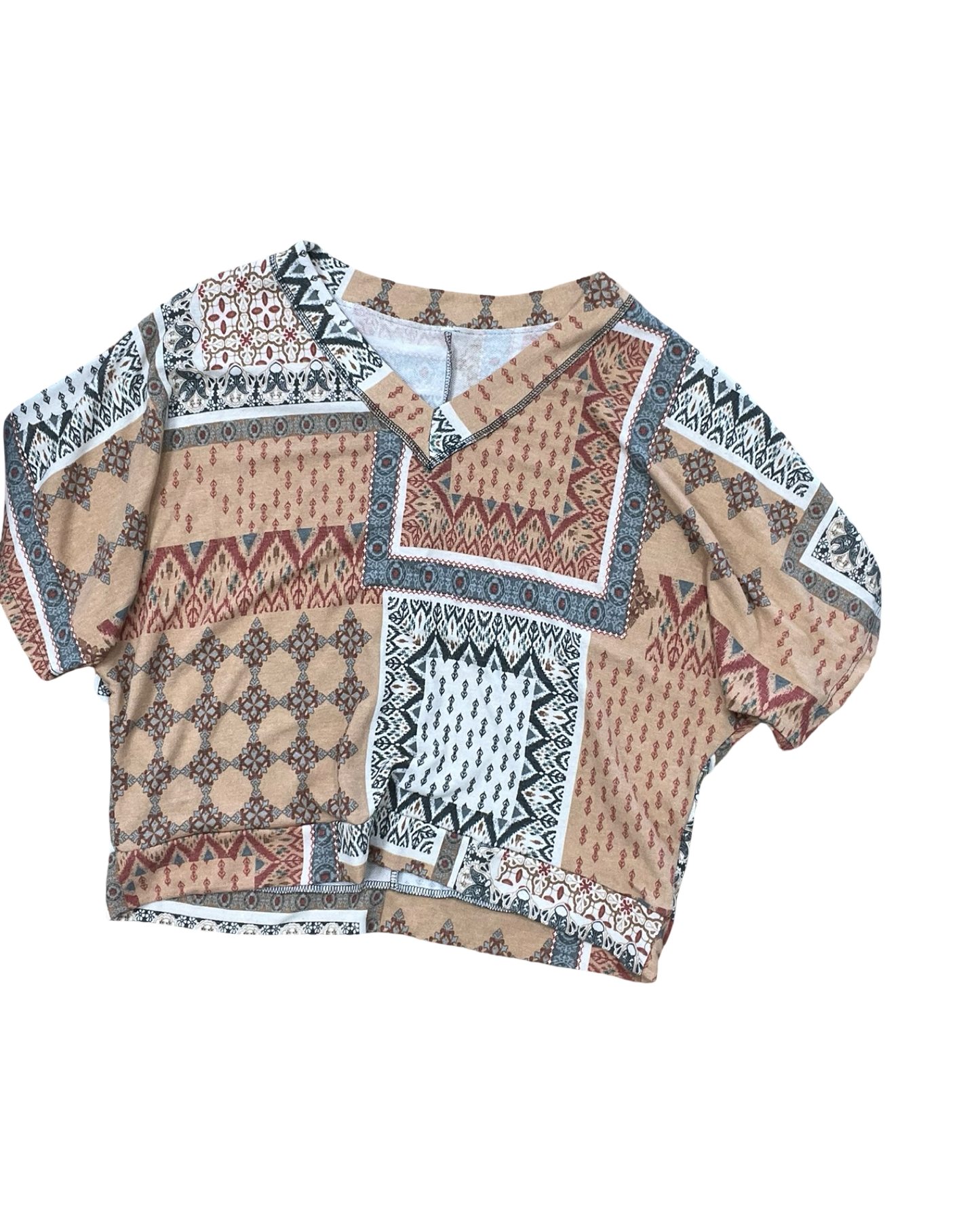 Top Ss By Clothes Mentor In Tan & White, Size:Xl