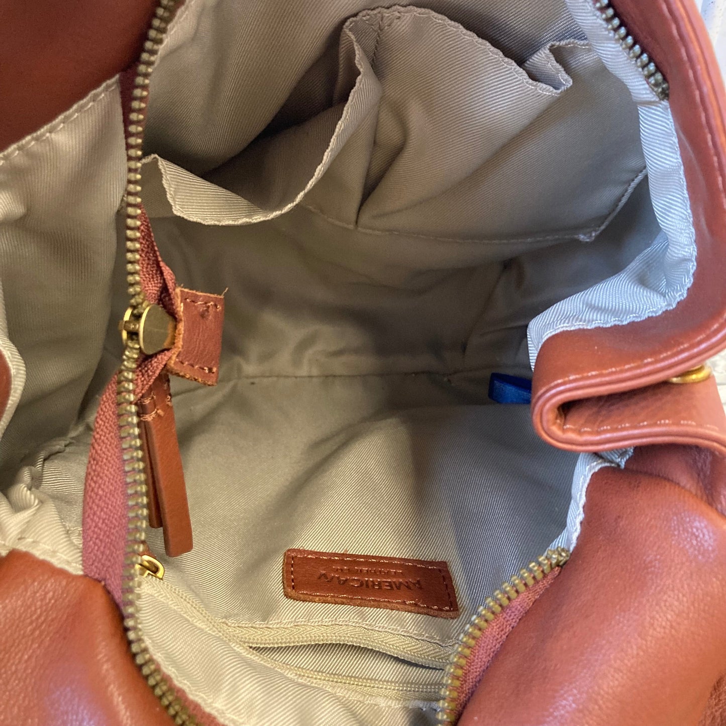 Handbag Leather By American In Brown, Size:Medium