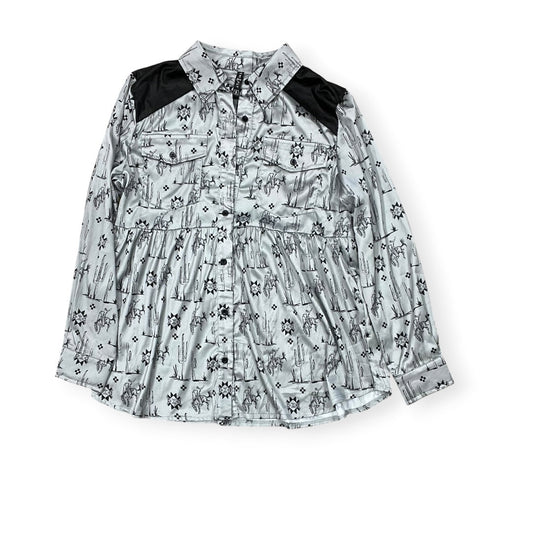 Blouse Ls By Clothes Mentor In Silver, Size:S