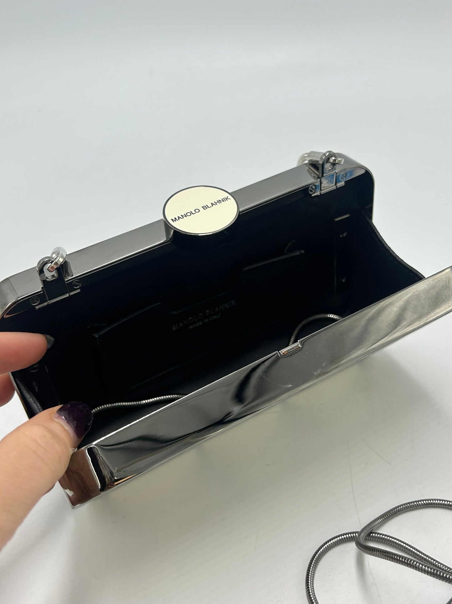 Manolo Blahnik Mina Gunmetal Luxury Designer Clutch Handbag