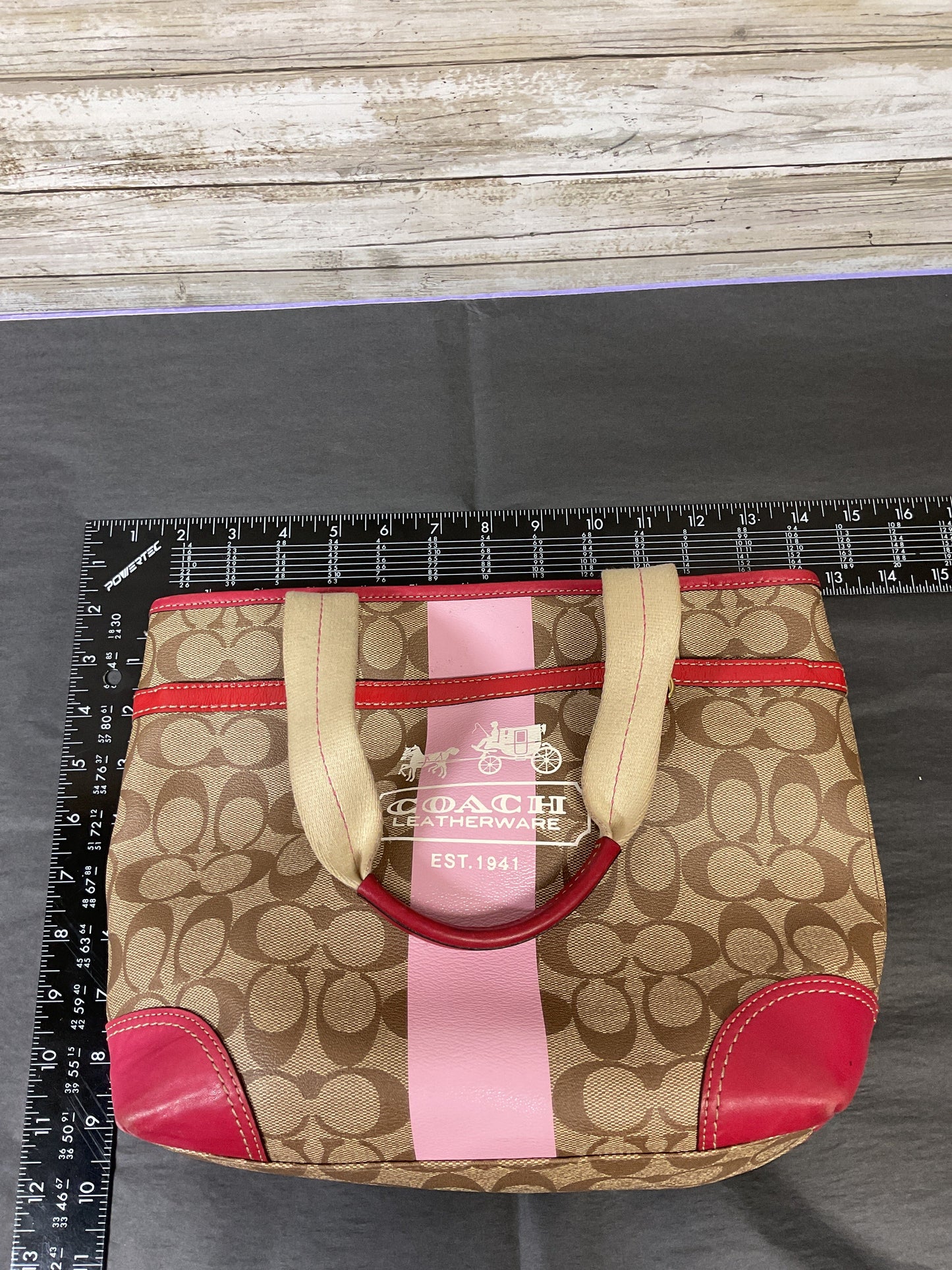 Handbag Designer By Coach In Red & Tan, Size:Medium