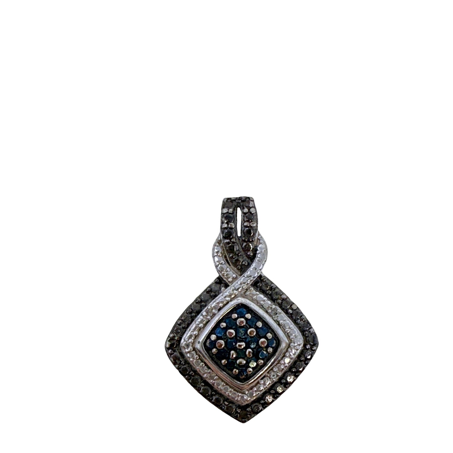 Sterling Silver & White Brass With White and Treated Blue, Black Diamonds Pendant By Jewelili