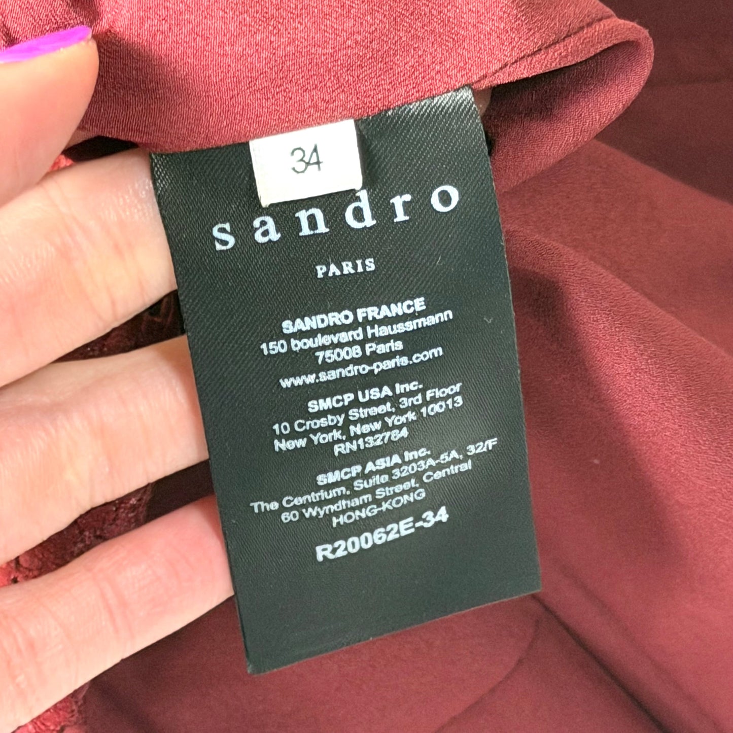 Dress Designer By Sandro In Maroon, Size: Xs