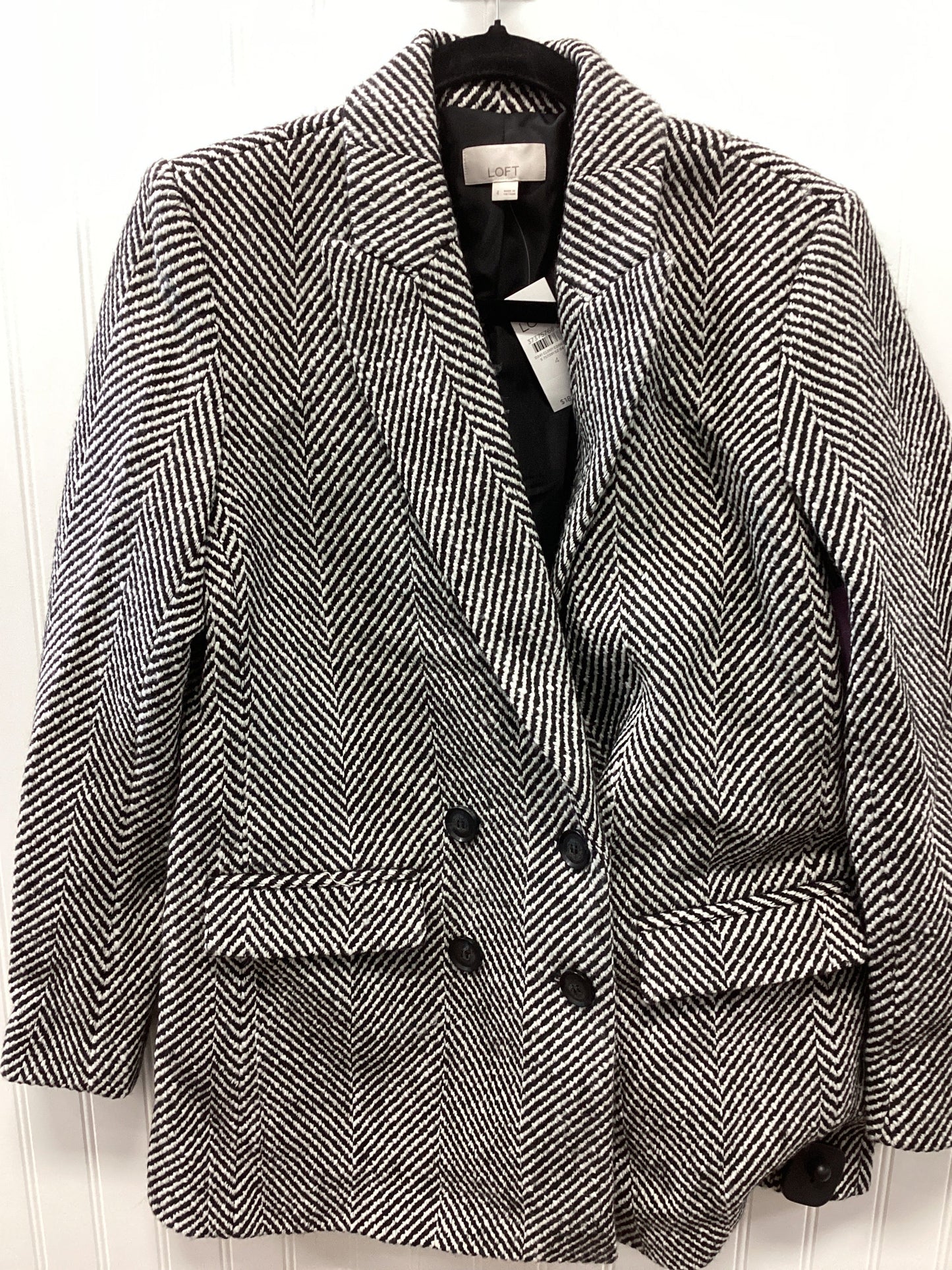Coat Peacoat By Loft In Black & White, Size:4