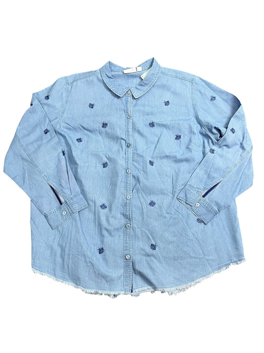 Top Ls By Joan Rivers In Blue Denim, Size:3X