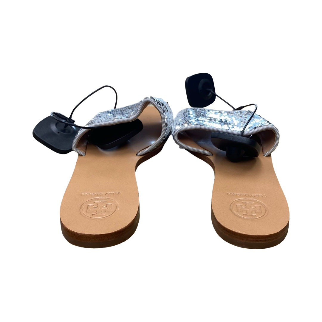 Sandals Designer By Tory Burch In Silver & Tan, Size:6.5
