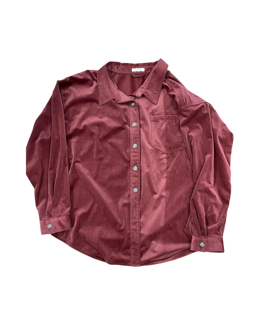Blouse Ls By Maurices In Maroon, Size:1X